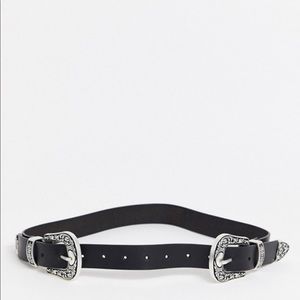Leather double buckle leather belt